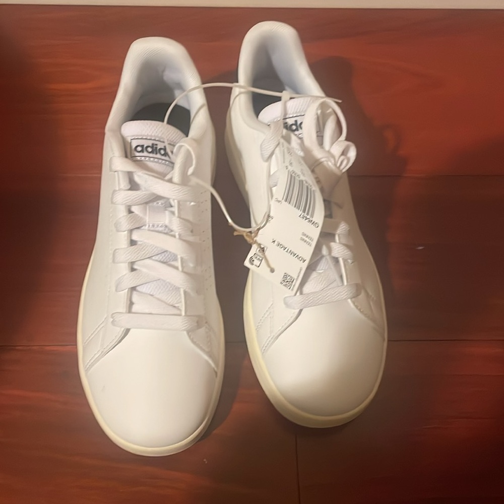 New ADIDAS ADVANTAGE WHITE / BLACK KIDS LACE SHOES SNEAKERS - Picture 13 of 15